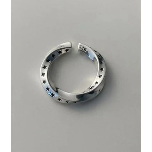 NEW Unisex/Men’s 925 Sterling Silver Engraved Star Twist Band Ring, Adjustable - Picture 6 of 12